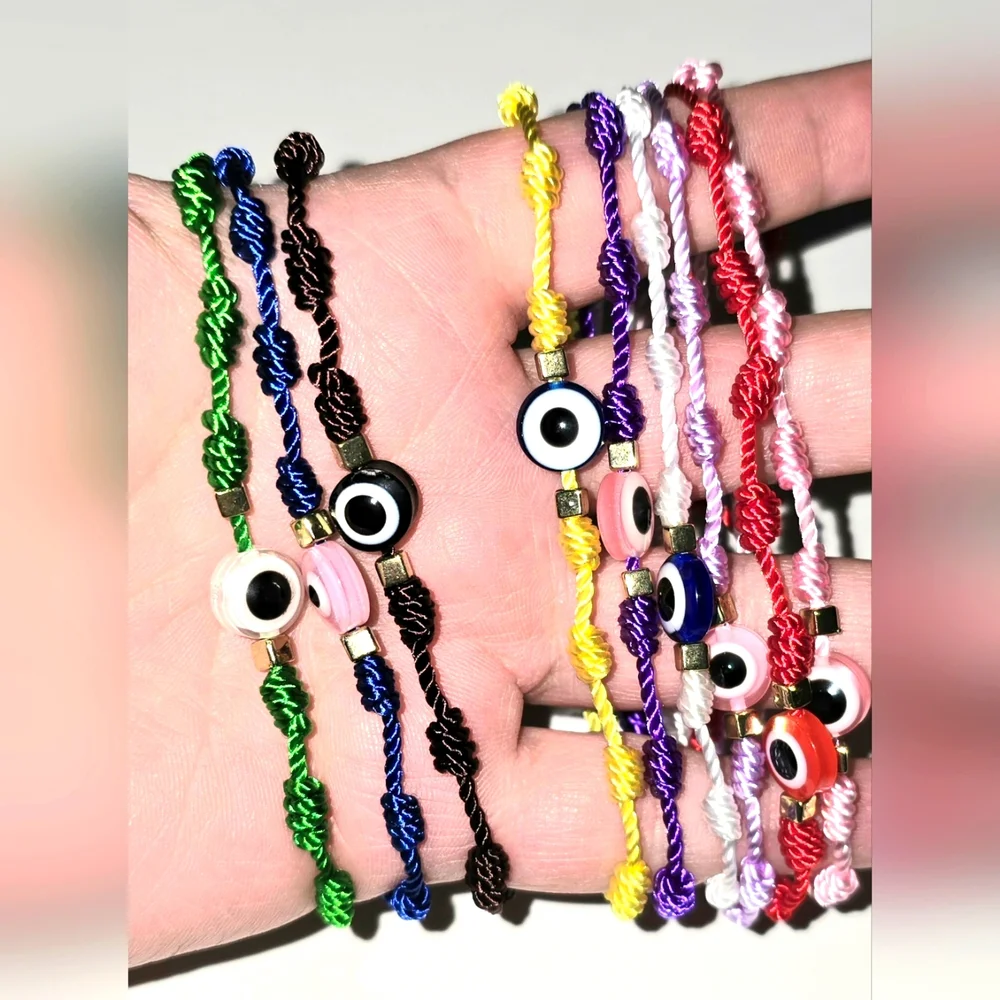 Set of 9 Evil Eye Protection (Ojo) Adjustable Bracelets NEW